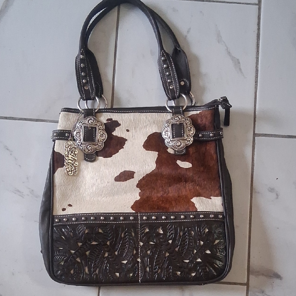American West Brown and Cream Leather Shoulder Bag